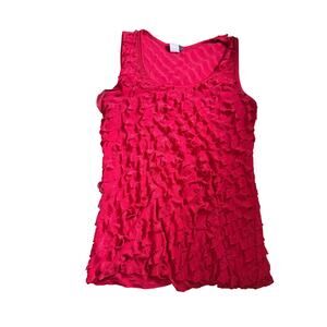 Y2K Agenda Red Ruffle Textured Tank Top Size Large Sleeveless Layered Scoop Neck